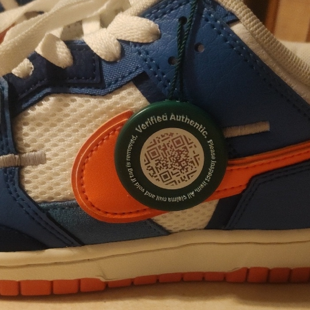 Size 7 Men's Orange Blue And White Nike Dunks With Verified Authenticity Coins